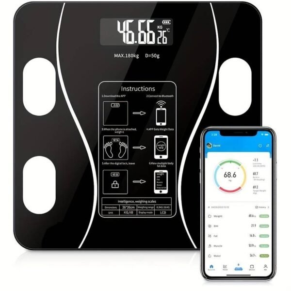 Digital Bathroom Body Weight Scales with Body Tape Measure, Smart Bluetooth USB Charging Scale for BMI and Weight Loss (random color)