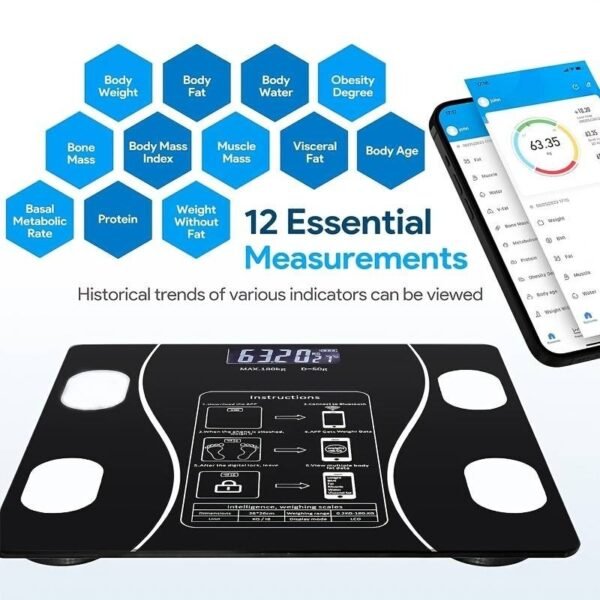 Digital Bathroom Body Weight Scales with Body Tape Measure, Smart Bluetooth USB Charging Scale for BMI and Weight Loss (random color) - Image 8