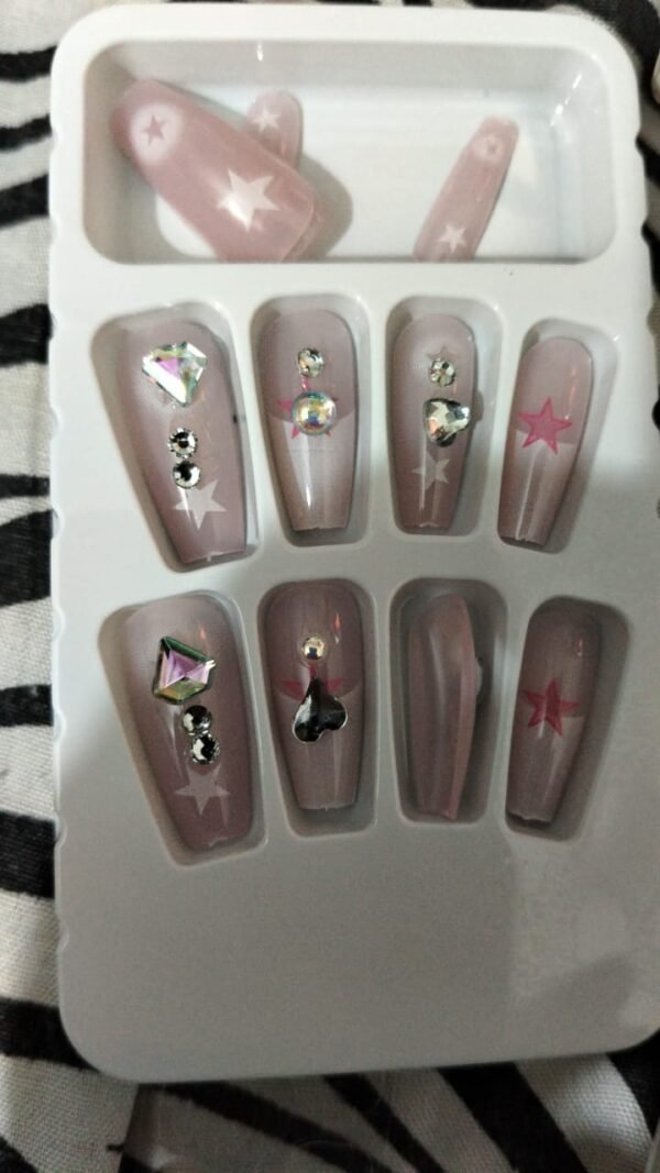 10 PCs Fake Nails False Nails Wearable Nails Stylish Pattern Artificial Nails | Fake Nails For Girls | Artificial Nails For Women with Sticking Dots ( Random Design ) - Image 5
