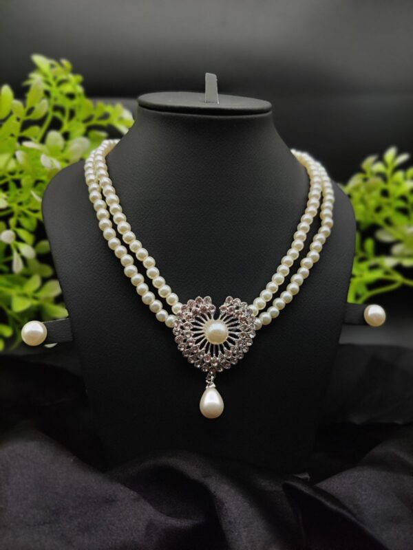 Imported Exquisite Double-Strand Pearl Necklace with Radiant Heart Pendant | Girls & Women Fashion - Image 2