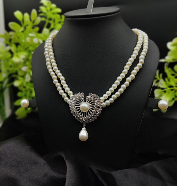 Imported Exquisite Double-Strand Pearl Necklace with Radiant Heart Pendant | Girls & Women Fashion