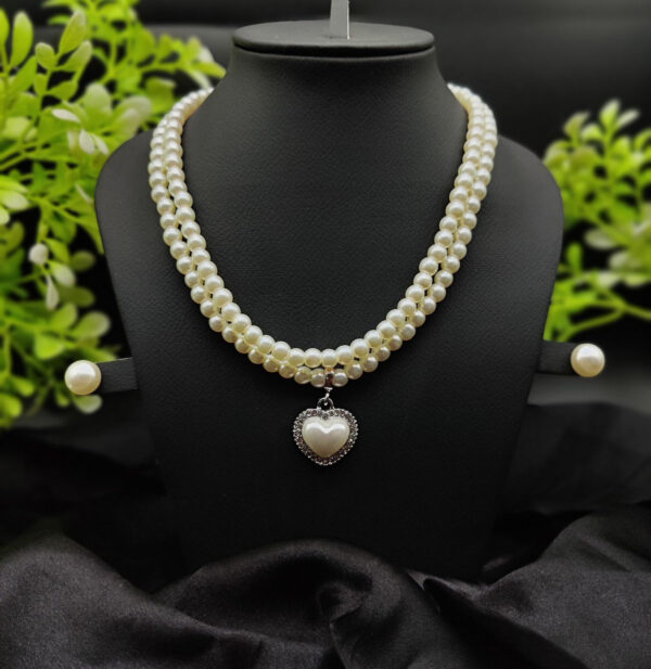 Imported Elegant Double-Strand Pearl Necklace with Heart Pendant | Girls & Women Fashion