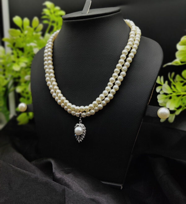 Imported Elegant Double-Strand Pearl Necklace with Delicate Pendant | Girls & Women Fashion - Image 3