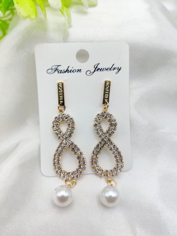 Imported Infinity Charm Pearl Drop Earrings - Sparkling Elegance | Best Quality Artificial Earrings For Girls - Image 3