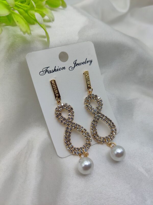 Imported Infinity Charm Pearl Drop Earrings - Sparkling Elegance | Best Quality Artificial Earrings For Girls - Image 2