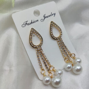 Imported Dazzling Tear Drop Pearl & Rhinestone Earrings | Artificial Earrings For Girls & Womens