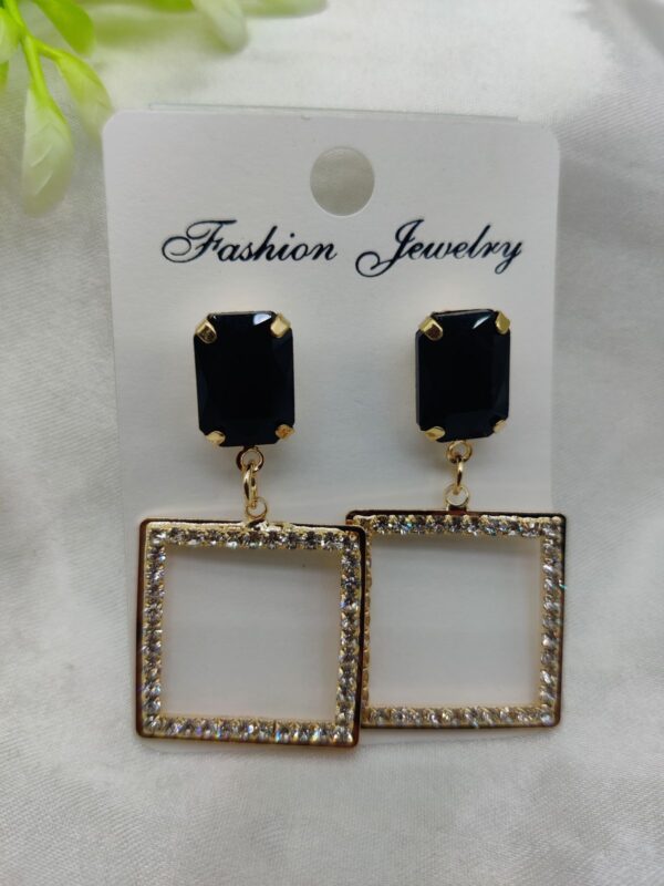 Imported Elegant Square Dangle Earrings with Luxe Black Crystal Top | Best Quality Artificial Earrings - Image 2