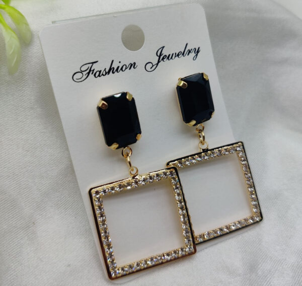 Imported Elegant Square Dangle Earrings with Luxe Black Crystal Top | Best Quality Artificial Earrings