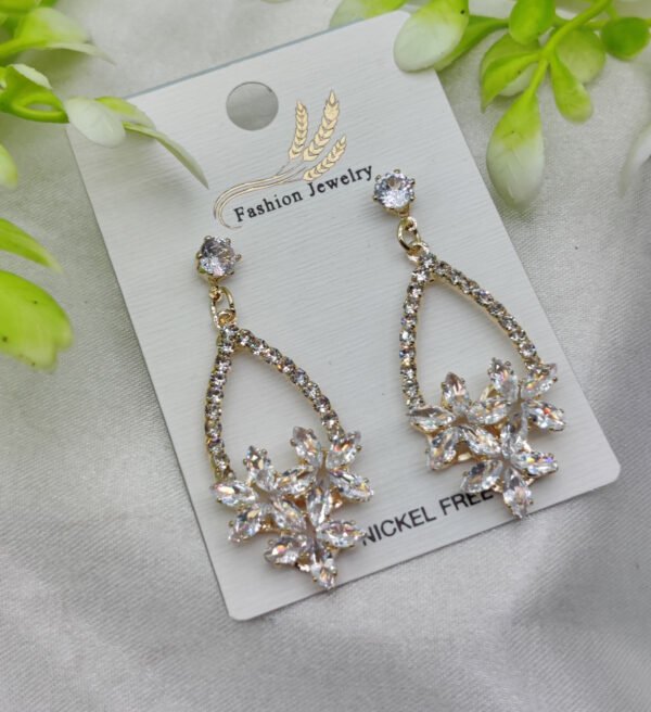 Imported Elegant Crystal Floral Drop Earrings – Nickel Free Earrings - Luxurious Gold Finish | Best Quality Artificial Earrings For Girls & Women