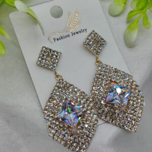 Imported Dazzling Geometric Crystal Drop Earrings - Nickel-Free Luxury Earrings – Nickel Free Earrings - Luxurious Gold Finish | Best Quality Artificial Earrings For Girls & Women