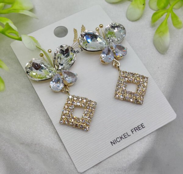 Imported Dazzling Butterfly and Diamond Drop Earrings – Nickel-Free Sparkle