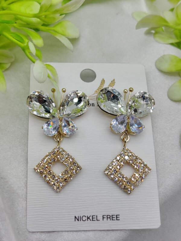 Imported Dazzling Butterfly and Diamond Drop Earrings – Nickel-Free Sparkle - Image 2