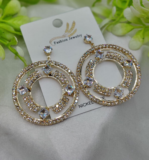 Imported Radiant Crystal Circle Drop Earrings – Elegant Statement Jewelry - Luxurious Gold Finish | Best Quality Artificial Earrings For Girls & Women