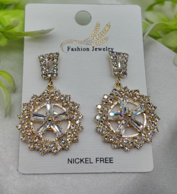 Imported Radiant Baguette Floral Drop Earrings – Nickel Free Earrings - Luxurious Gold Finish | Best Quality Artificial Earrings For Girls & Women - Image 3