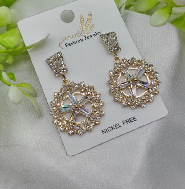 Imported Radiant Baguette Floral Drop Earrings – Nickel Free Earrings - Luxurious Gold Finish | Best Quality Artificial Earrings For Girls & Women