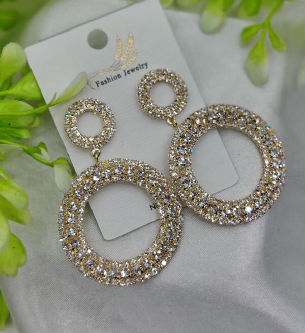 Imported Radiant Double-Hoop Crystal Earrings – Glamorous Statement Jewelry - Luxurious Gold Finish | Best Quality Artificial Earrings For Girls & Women