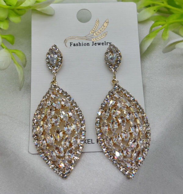 Imported Luxury Crystal Drop Earrings - Intricately Designed for Elegance - Luxurious Gold Finish | Best Quality Artificial Earrings For Girls & Women - Image 3