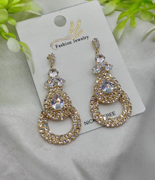Imported Glamorous Crystal-Studded Teardrop Earrings – Nickel Free Earrings - Luxurious Gold Finish | Best Quality Artificial Earrings For Girls & Women
