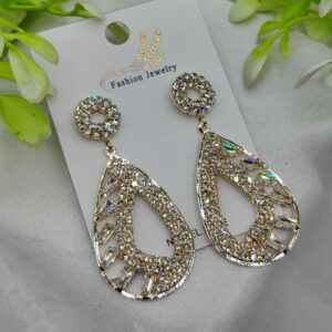 Imported Sparkling Teardrop Crystal Earrings – Elegant Statement Jewelry - Luxurious Gold Finish | Best Quality Artificial Earrings For Girls & Women