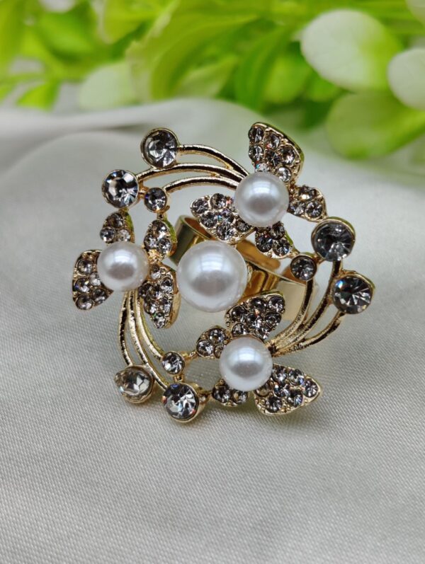 1 Piece Imported Exquisite Floral Pearl Ring – A Symphony of Elegance and Sparkle 🌟 | Luxurious Design Ring | Adjustable Ring | Ring For Girls & Women - Image 2