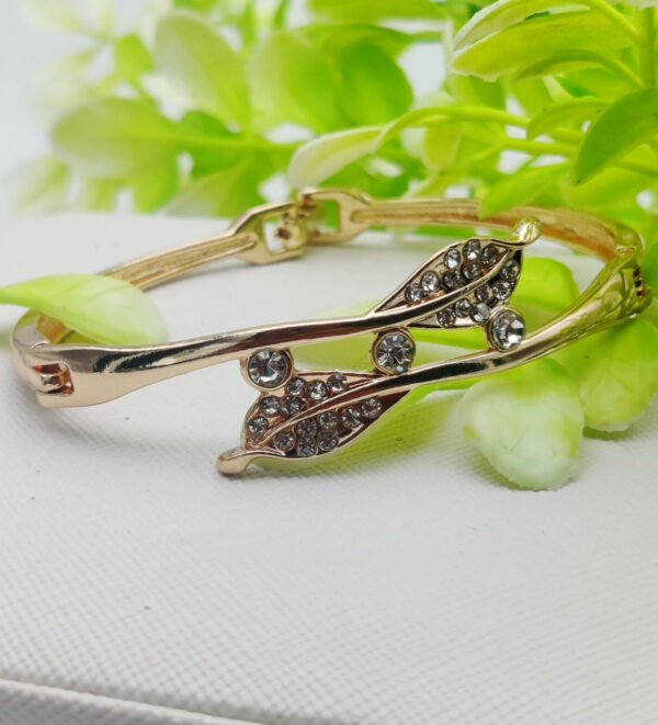 Adjustable Crystal Leaf Bracelet - Imported Golden Bracelets -| Best Quality Artificial Bracelet For Girls & Women | Bracelet For Every Occasion | Elegant Design - Image 3