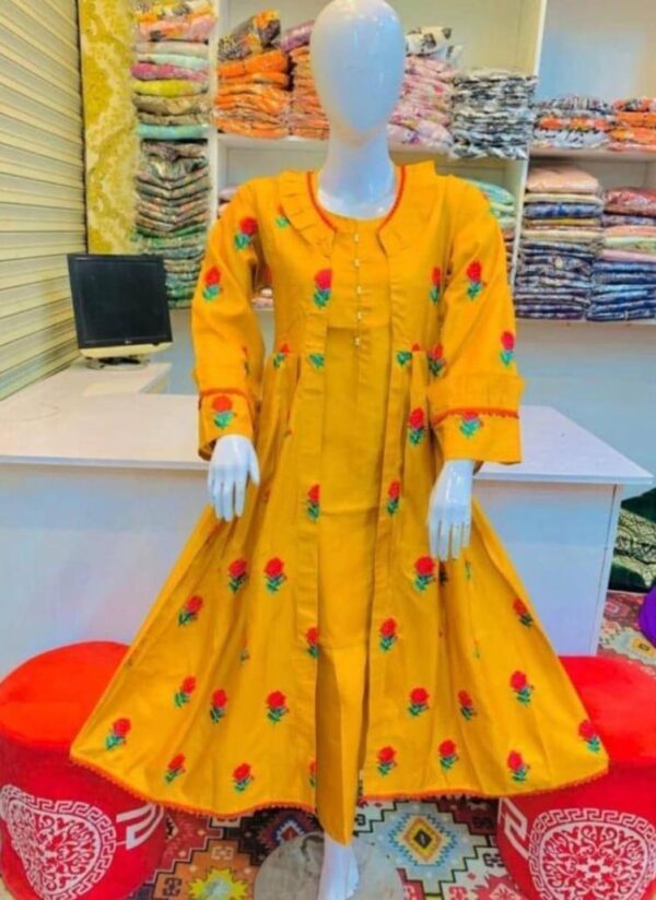 Readymade 3pc Embroidered Gown  Kataan Silk Dress  Gown Style for girls - Image 2