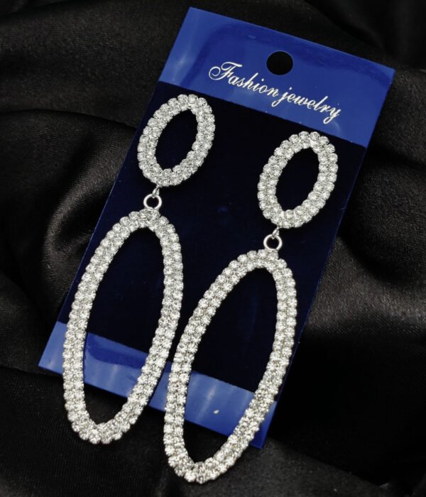 Imported Tarnish-Free Silver Sparkling Long Statement Earrings for Glamorous Evenings | Best Quality Earrings For Girls & Women | Luxury Look Earrings (Silver)