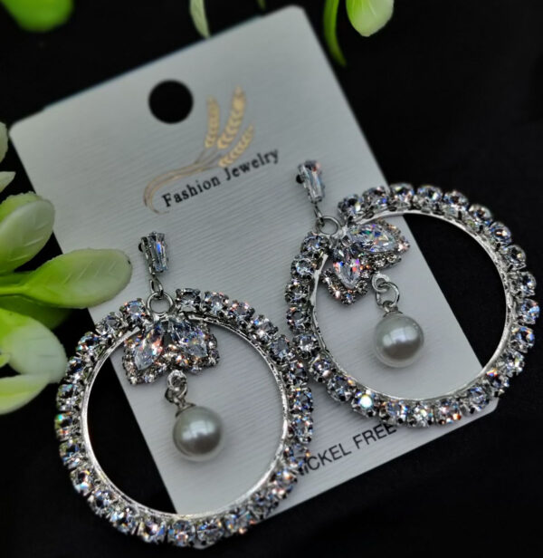 Imported Elegant Earrings  In Multiple Design | Floral Hoop, Floral Crystal, Radiant Princess, Dazzling Hoop, Starburst Pearl, Crystal Hoop Designs | Best Quality Earrings For Girls & Women | Luxury Look Earrings ( Silver Color )