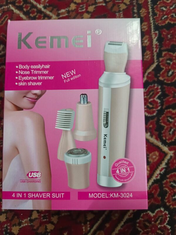 Kemei 4 in 1 Rechargeable Hair Remover Shaver Ladies epilator - KM-3024 (Random color) - Image 2