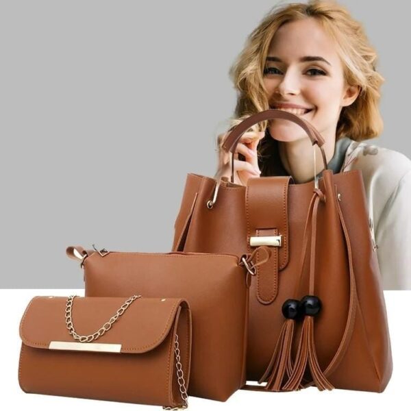 3 Pcs Women's Leather Plain Hand Bag Set for Women Fashionable New Style Bags Shoulder Bag, Cross body bag & Hand bag Set