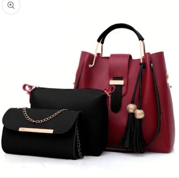 3 Pcs Women's Leather Plain Hand Bag Set for Women Fashionable New Style Bags Shoulder Bag, Cross body bag & Hand bag Set - Image 3