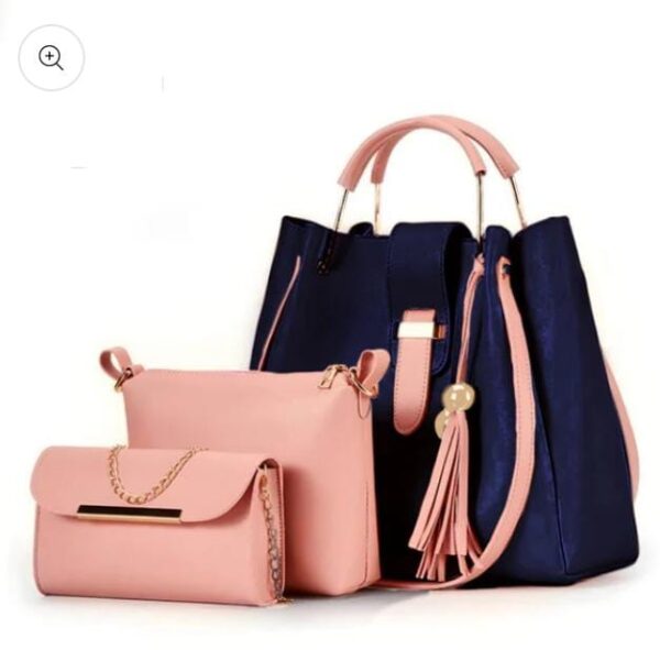 3 Pcs Women's Leather Plain Hand Bag Set for Women Fashionable New Style Bags Shoulder Bag, Cross body bag & Hand bag Set - Image 2