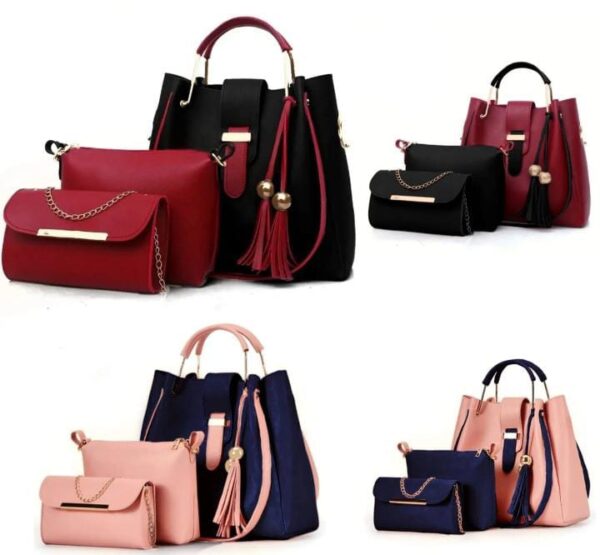 3 Pcs Women's Leather Plain Hand Bag Set for Women Fashionable New Style Bags Shoulder Bag, Cross body bag & Hand bag Set - Image 4