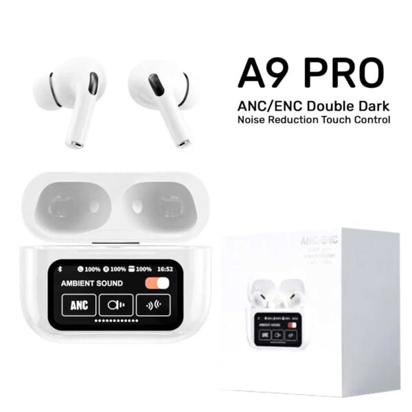 A9 Pro Earbuds ANC/ENC Touch Screen Display Noise Reduction Wireless Earbuds For Android & iOS | A9 Pro | A9 Pro Apple Airpods ANC/ENC Zhongkelqnxun Touch Control Bt 5.4 Earbuds - Image 3