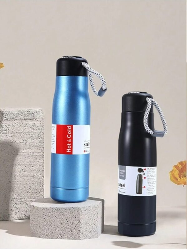 Stainless Steel Insulated Vacuum Water Bottle 550ml, Cola Shape, Leak Proof, with Strong Rope Cap | Hot & Cold Portable Thermos Water Bottle Thermo Mug Stainless Steel Vacuum Flask Mug Insulation Cup (Random Color) - Image 5