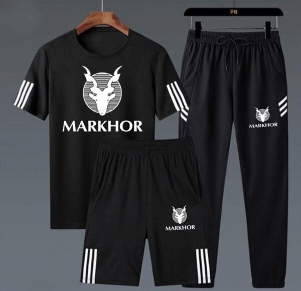 Pack of 3 Markhor Printed Black Summer Tracksuit Markhor Printed Tracksuit For Men