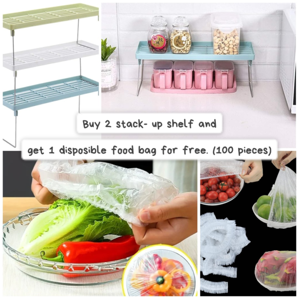 (deal) Buy 2 stack- up shelf and get 1 disposible food bag for free (100 pieces) (random color)